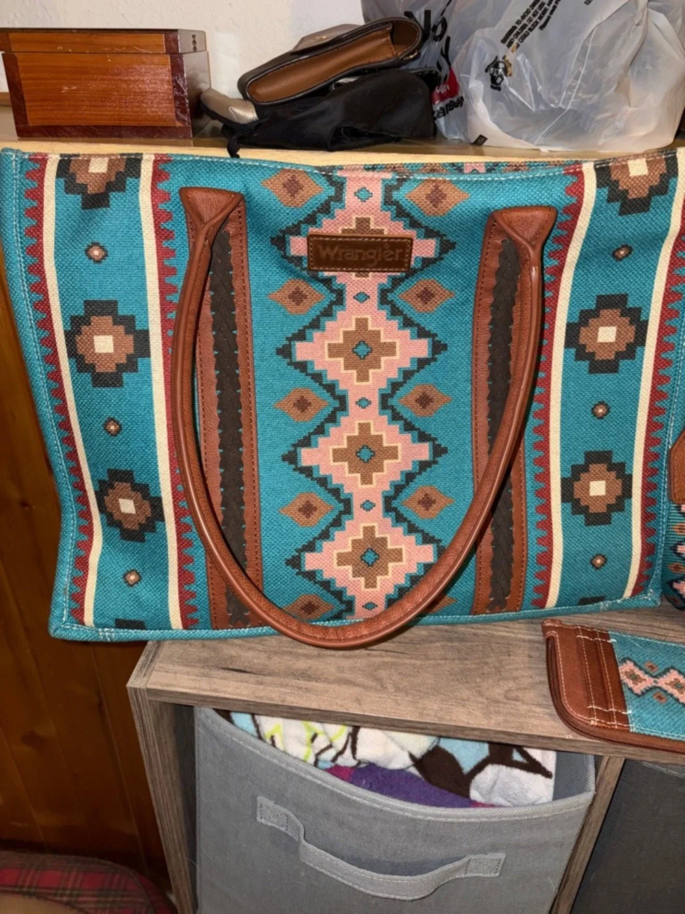 Wrangler Turquoise Pattern Tote and Crossbody Set - Picture 2 of 10